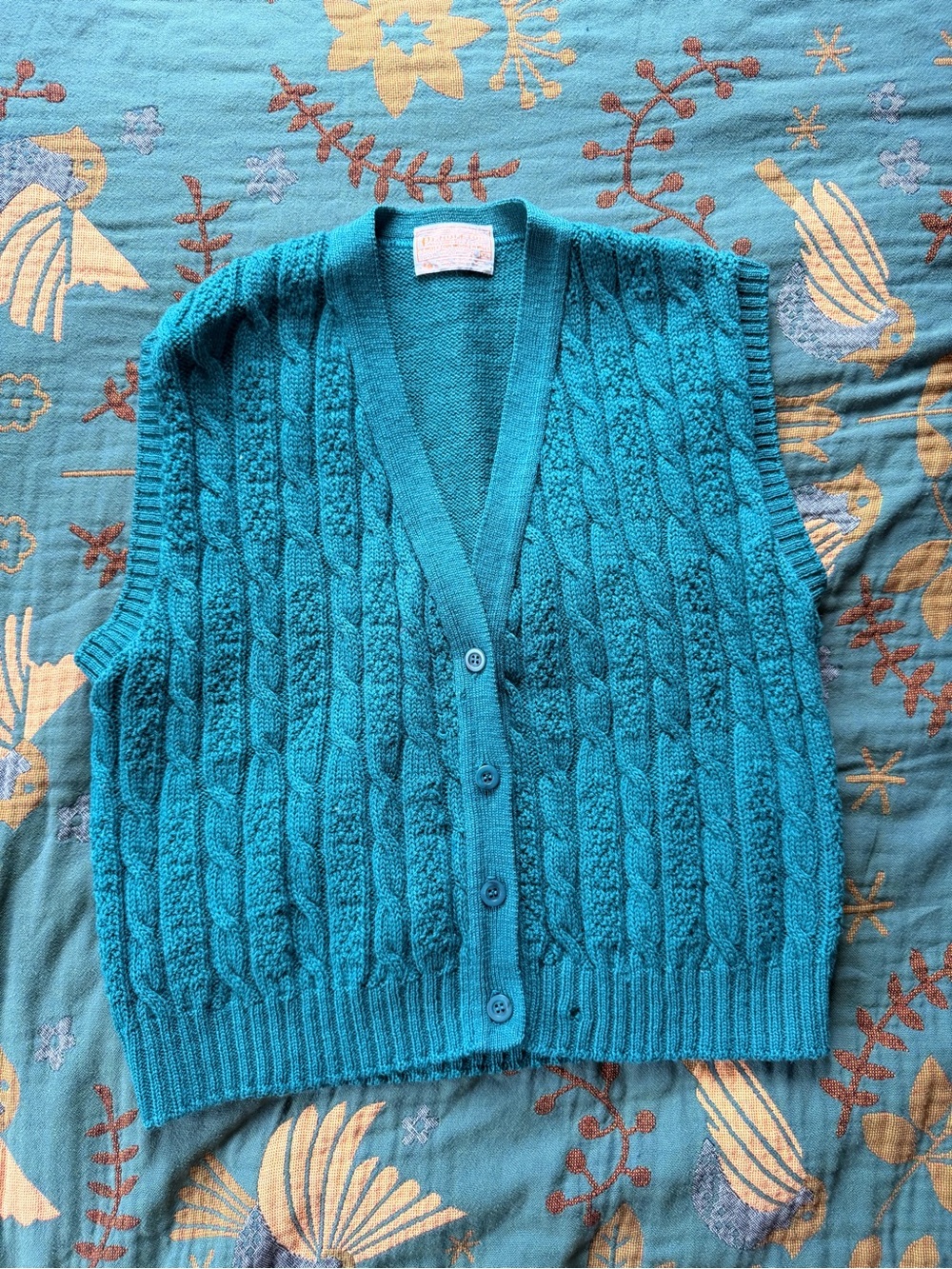 Vintage Pendleton Wool Teal Cable-Knit Button Front Sweater Vest